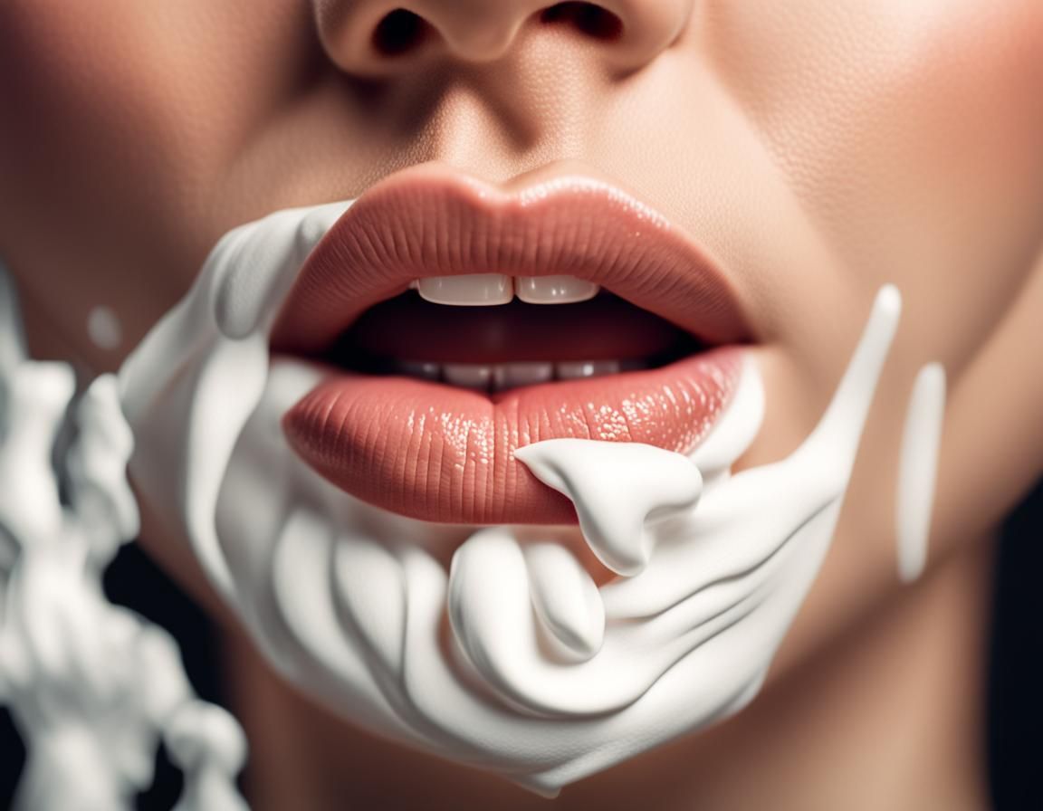 Photorealistic Woman with Whipped Cream Lips
