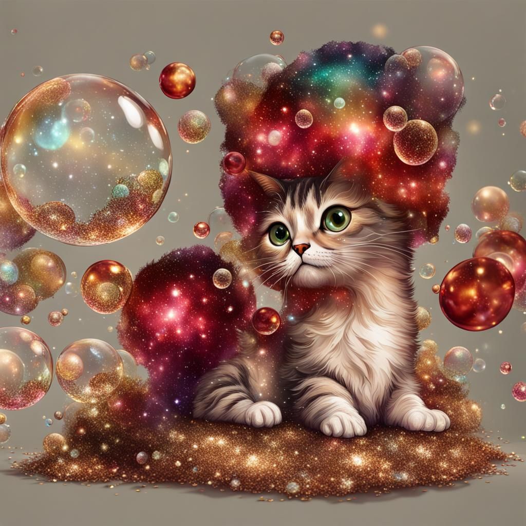 Glittering Iridescent Soap Bubbles Reflect Rainbow Light