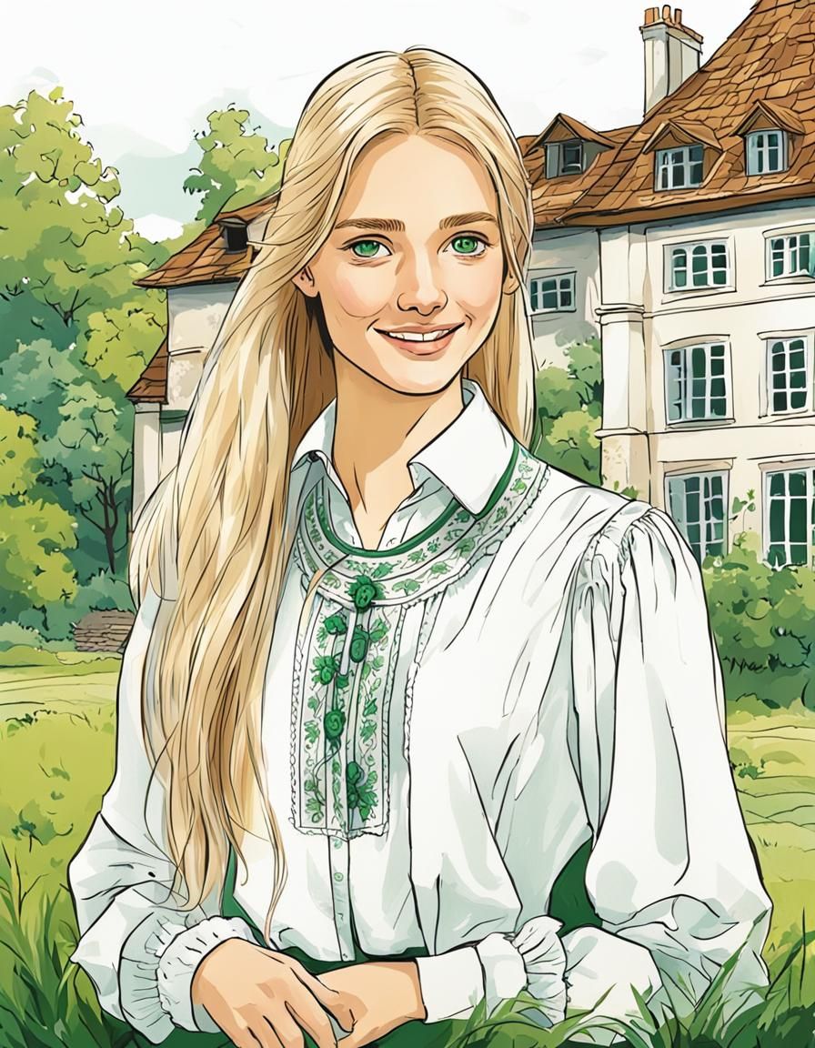 Slavic Woman Portrait in Ligne Claire Comic Style