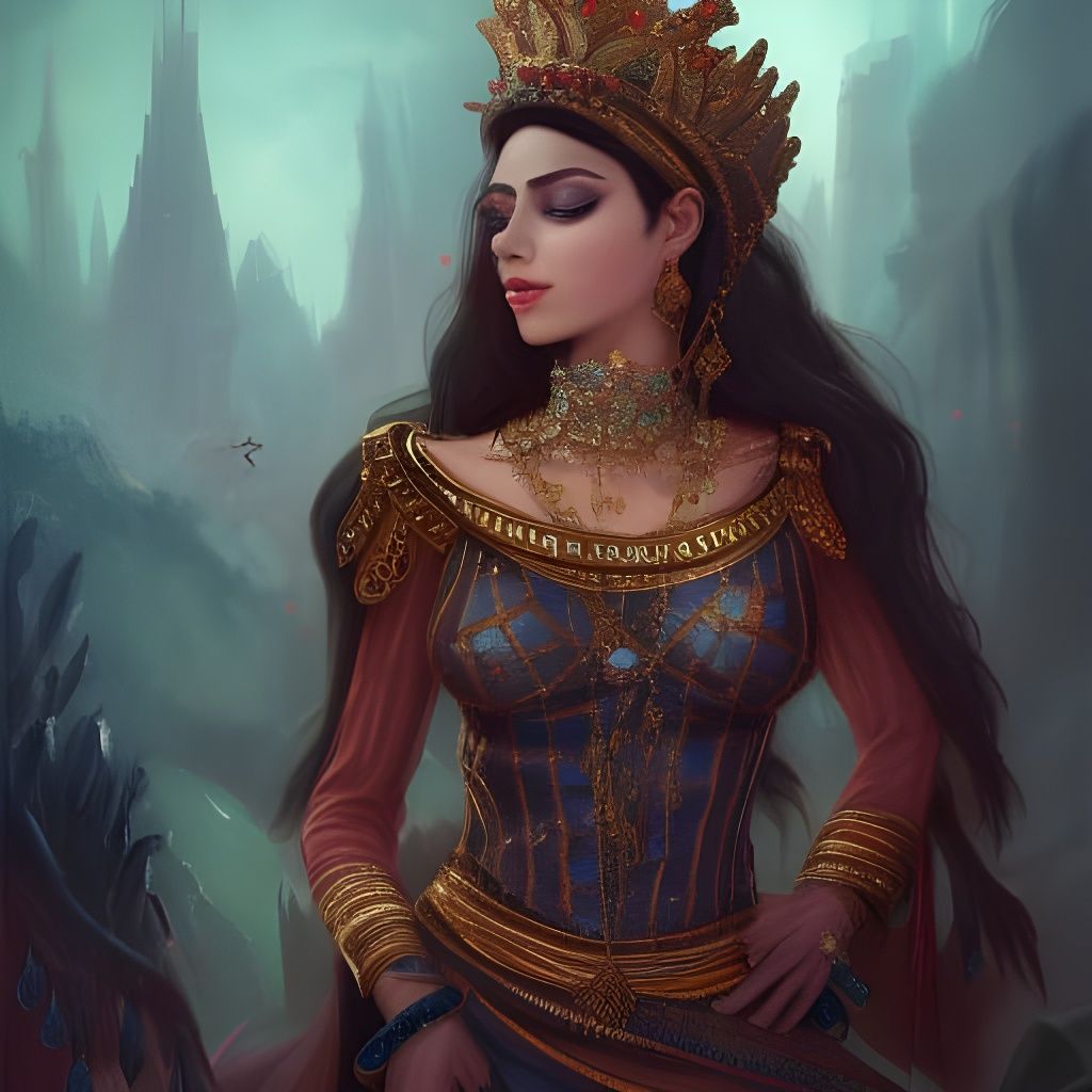Fantasy Persian Queen in Rich Embroidered Clothes