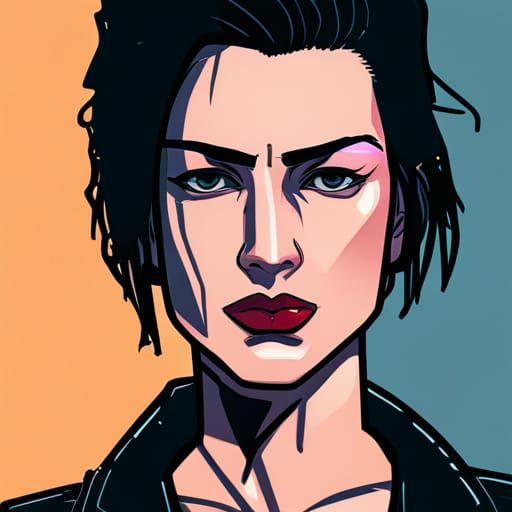 Cyberpunk Pilot Portrait in Patrick Nagel Style