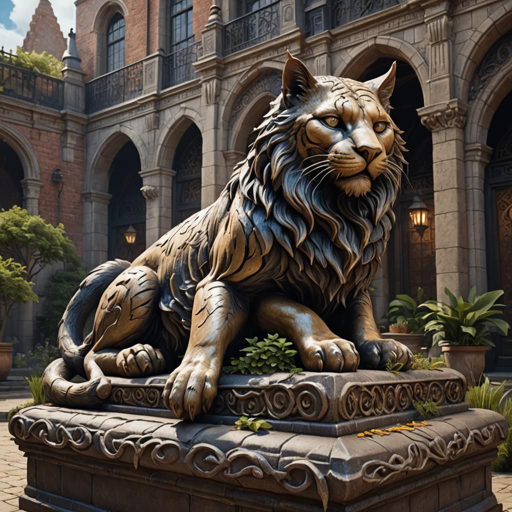 Giant Sleeping Wampus Cat Statue in Ilvermorny Courtyard