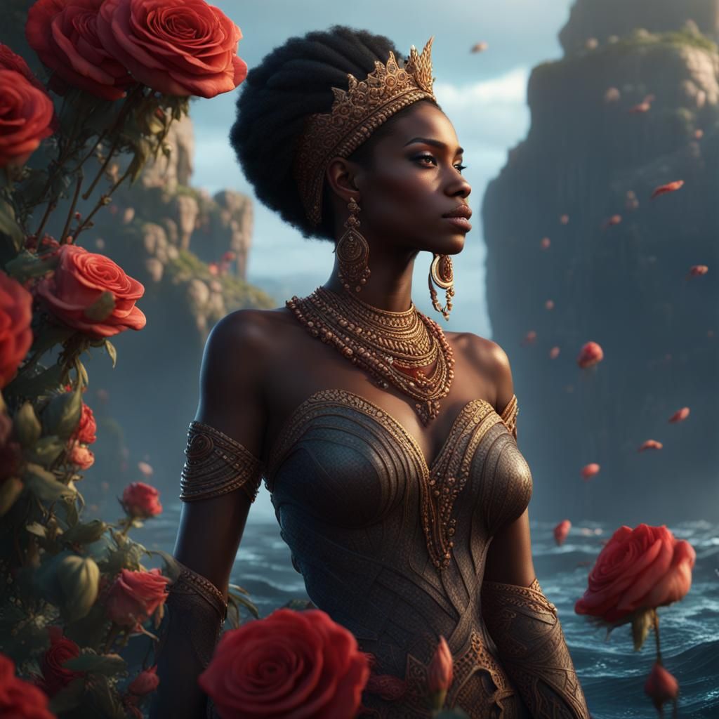 African Princess in Rose Sea: Fantasy Art