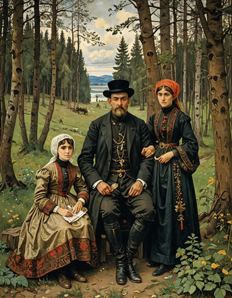 Georgian Family Portrait in Vasnetsov Style