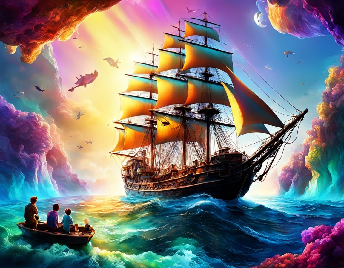 Sunken Ship Merfolk Family in Fantasy Digital Art