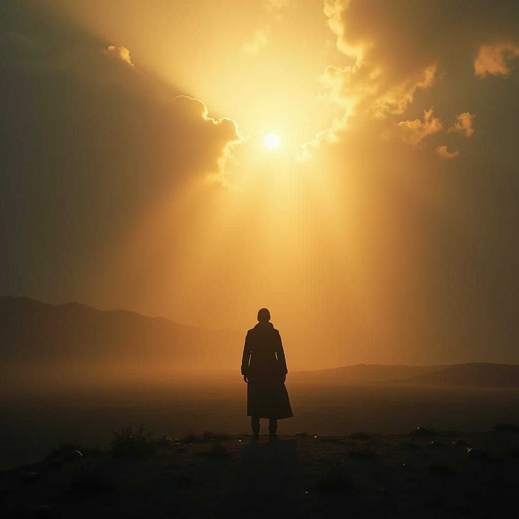 Epic Landscape with Lone Figure in Cinematic Style