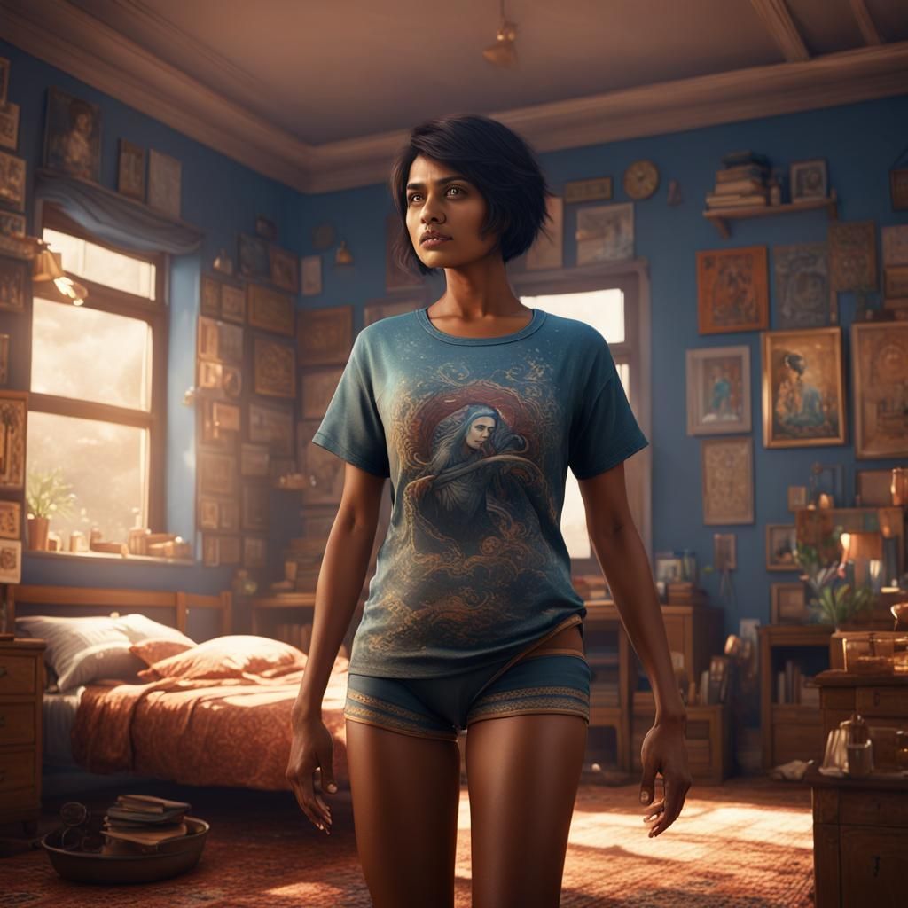 Indian Woman with Short Hair in Detailed Matte Painting