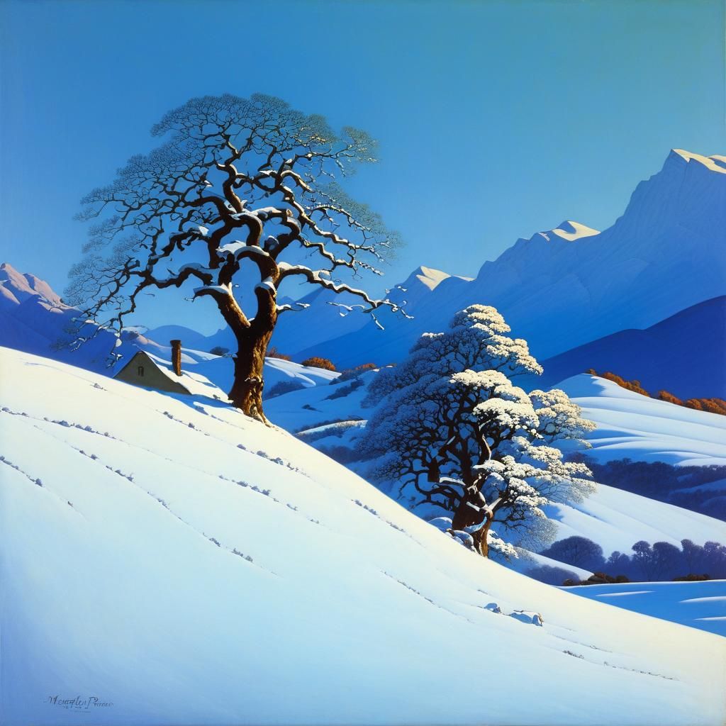 Fattorie Hilltop Winter Landscape in Parrish Style