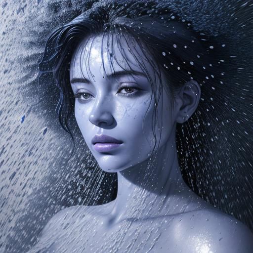 Indigo Pencil Sketch: Woman in Shower