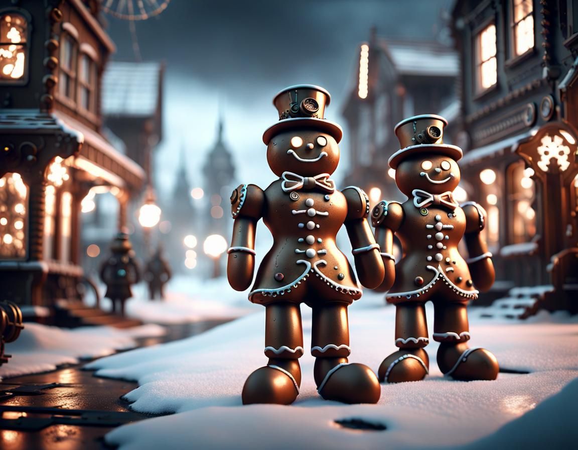 Steampunk Gingerbread Men in Spooky Winter Town