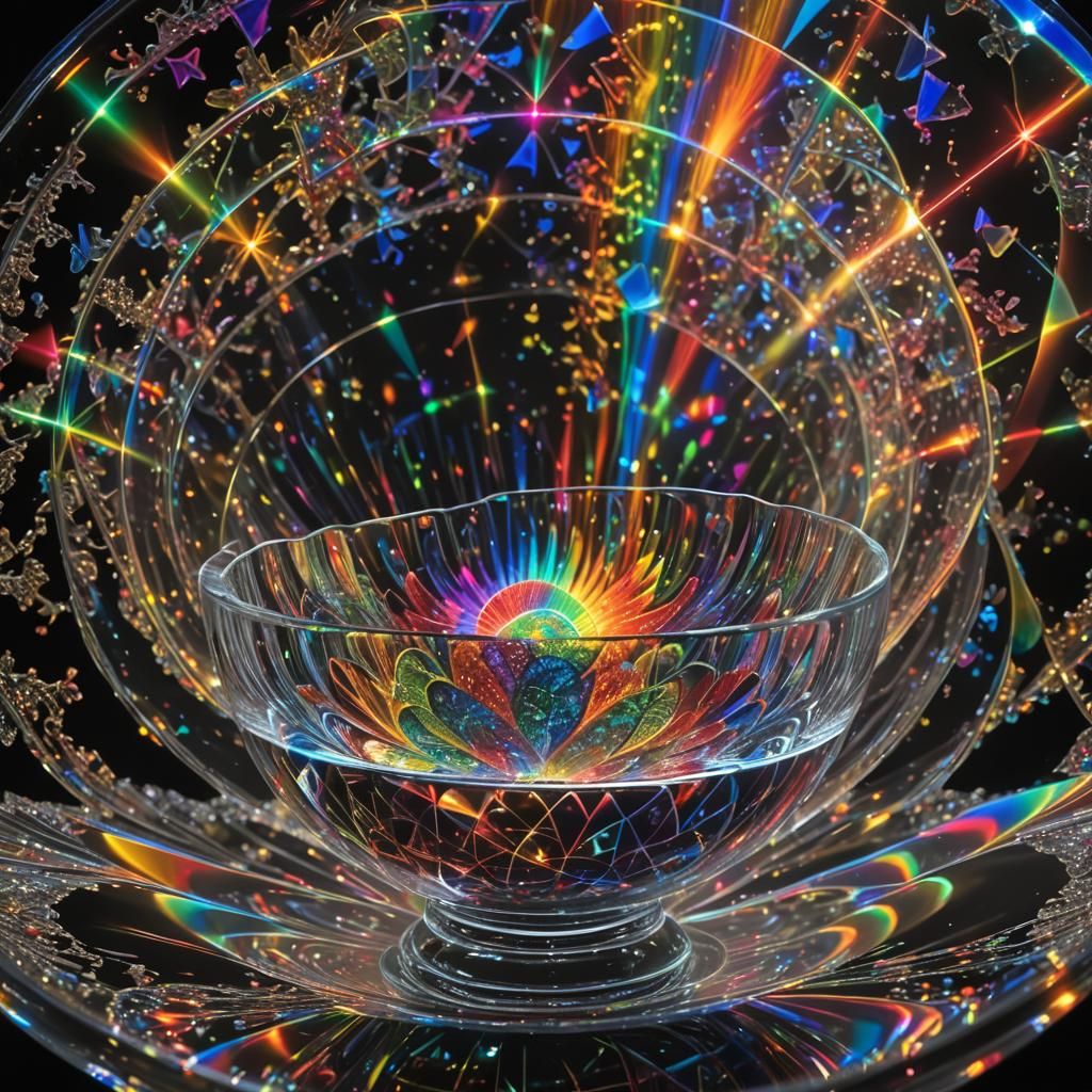 Laser Beam Refracts Fractal Rainbow in Glass Bowl