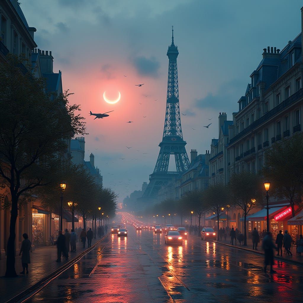 Cyberpunk Paris at Dusk