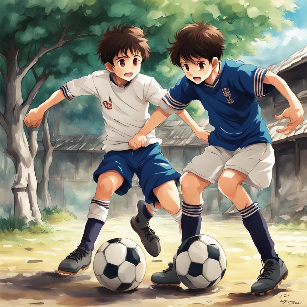 Boys Playing Football in Anime Style, Manali