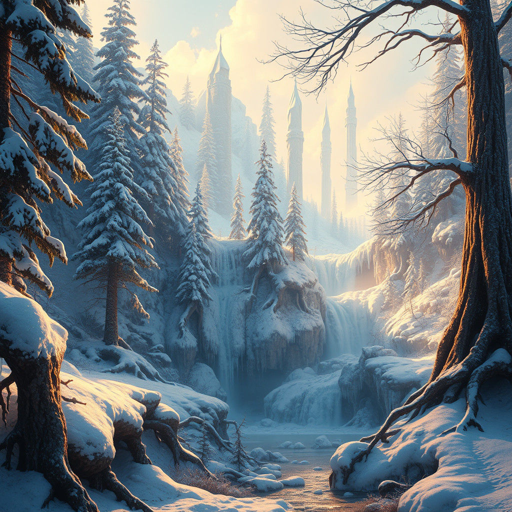 Enchanting Winter Wonderland: A Matte Painting in 8K