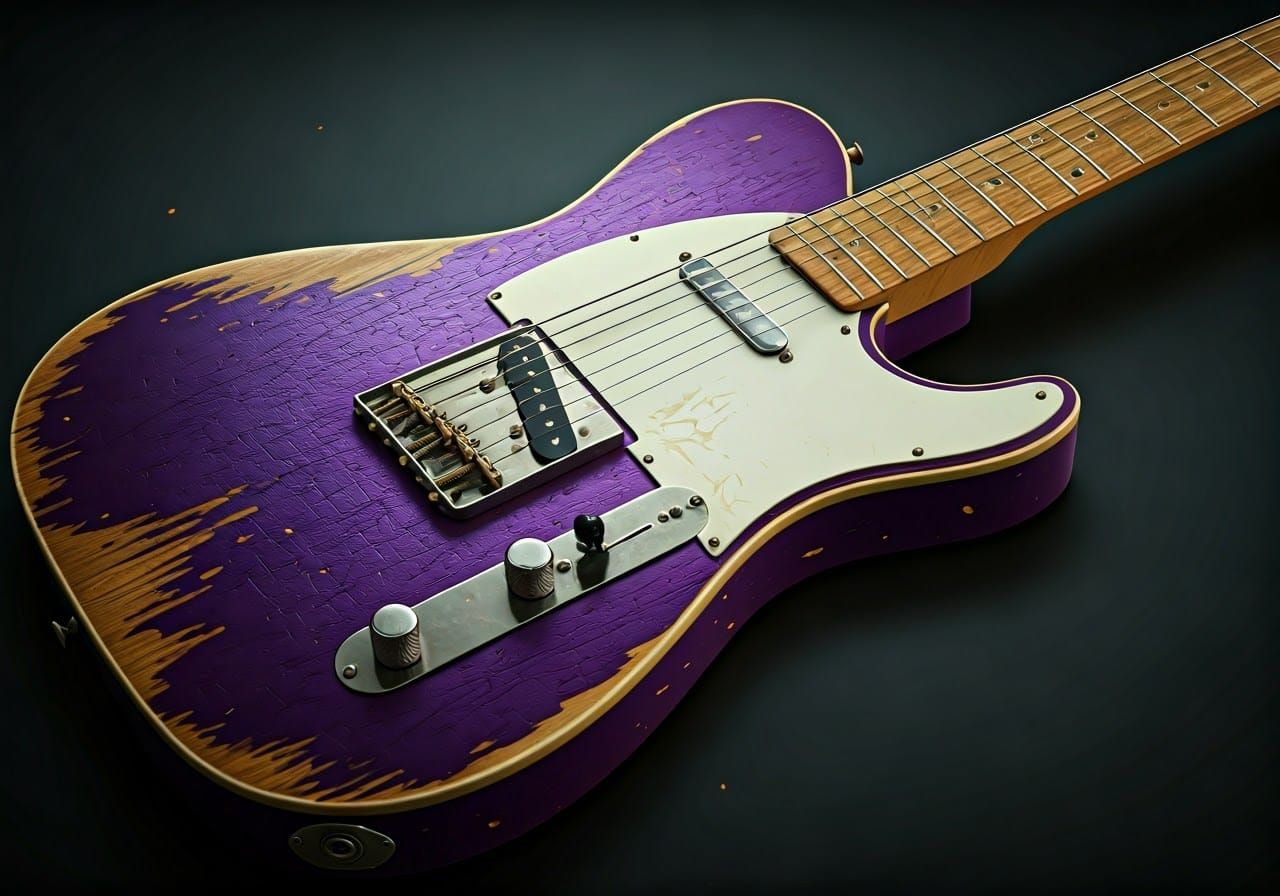 Purple Fender Telecaster Guitar in Hyperrealistic Style
