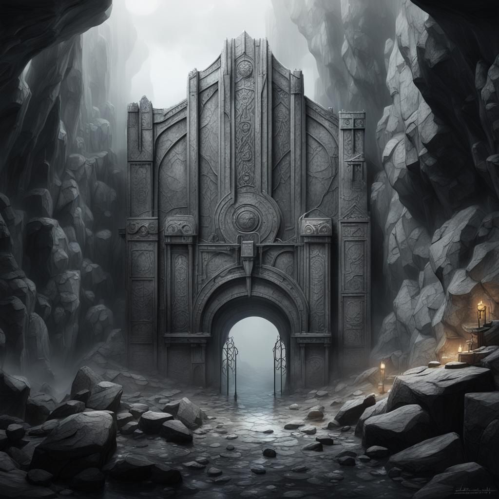 Surreal Entrance to Moria Mines in Art Deco Style