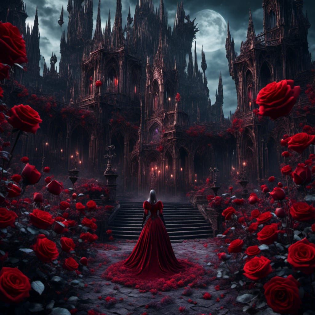 Dark Red Roses in Detailed Matte Painting