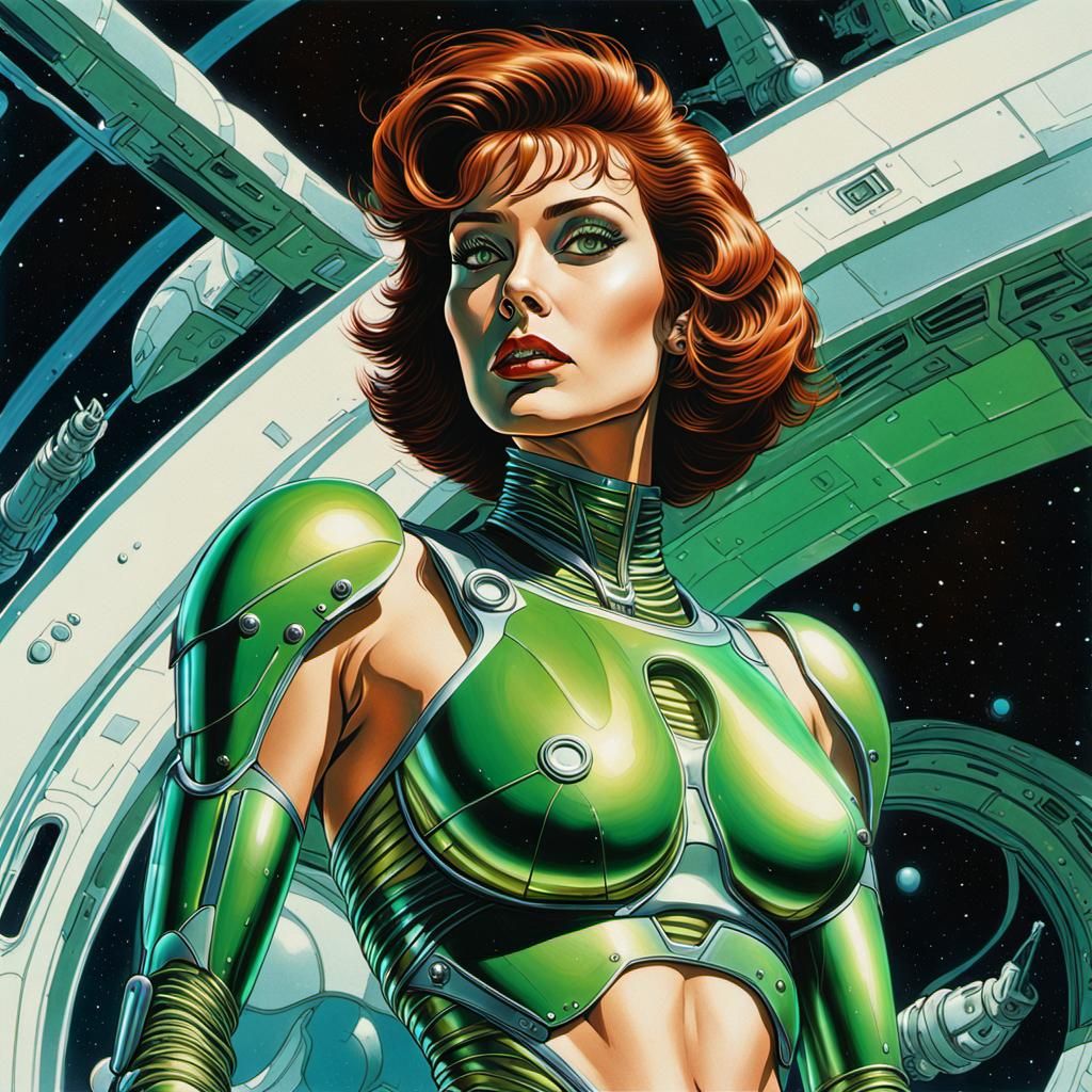 Pamela Hensley Gynoid in Sorayama Retro Futurism Style