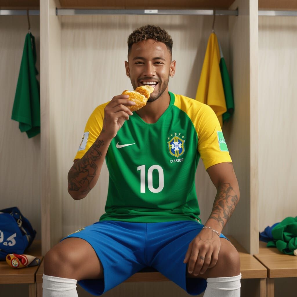 Neymar Jr. Relaxed in Brazilian Locker Room - Matte Painting