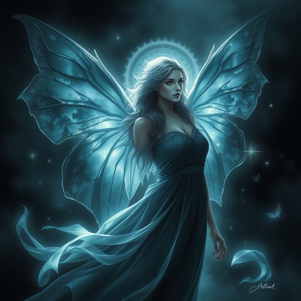 Mysterious Winged Woman with Glowing Aura