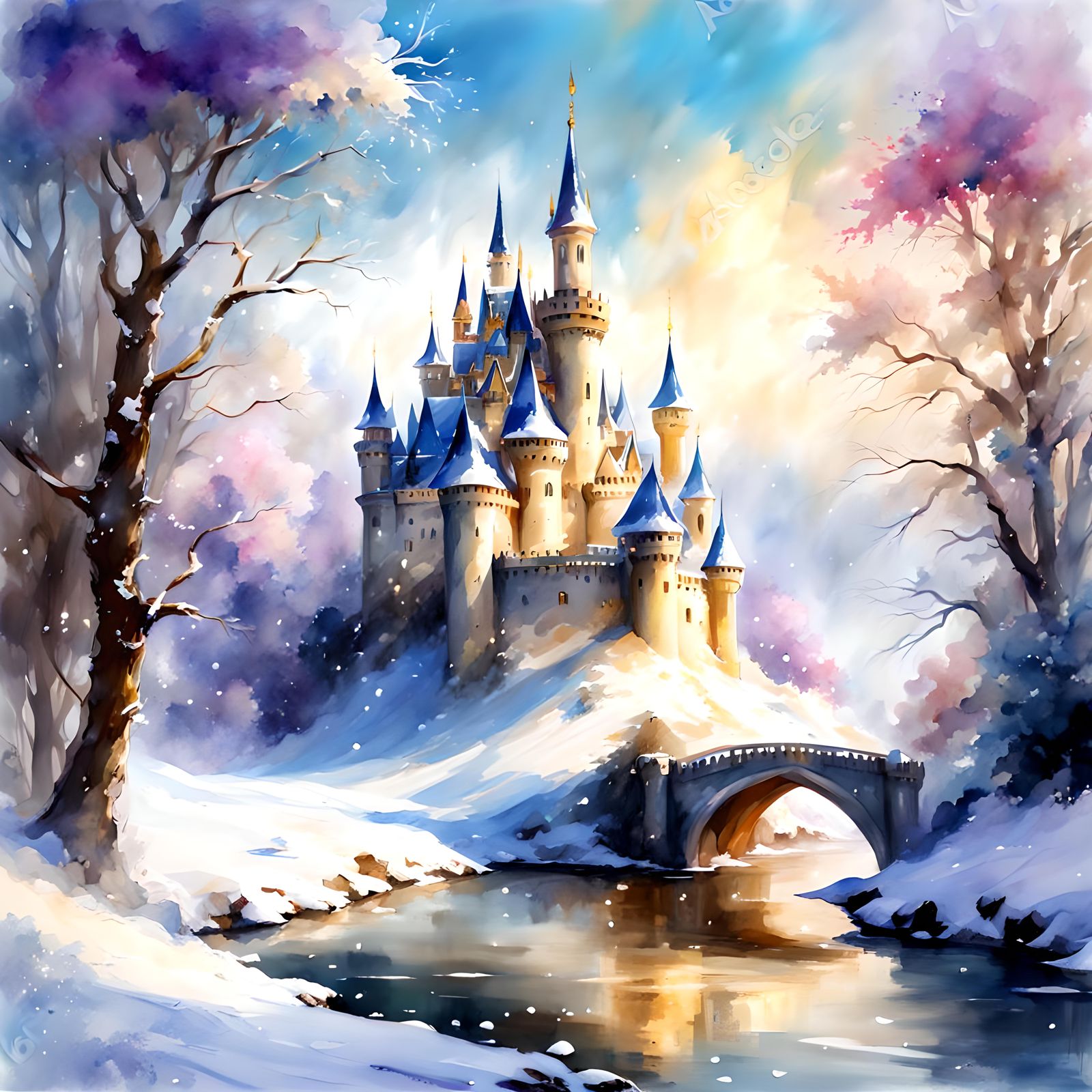 Beautiful fantasy snow fairy castle