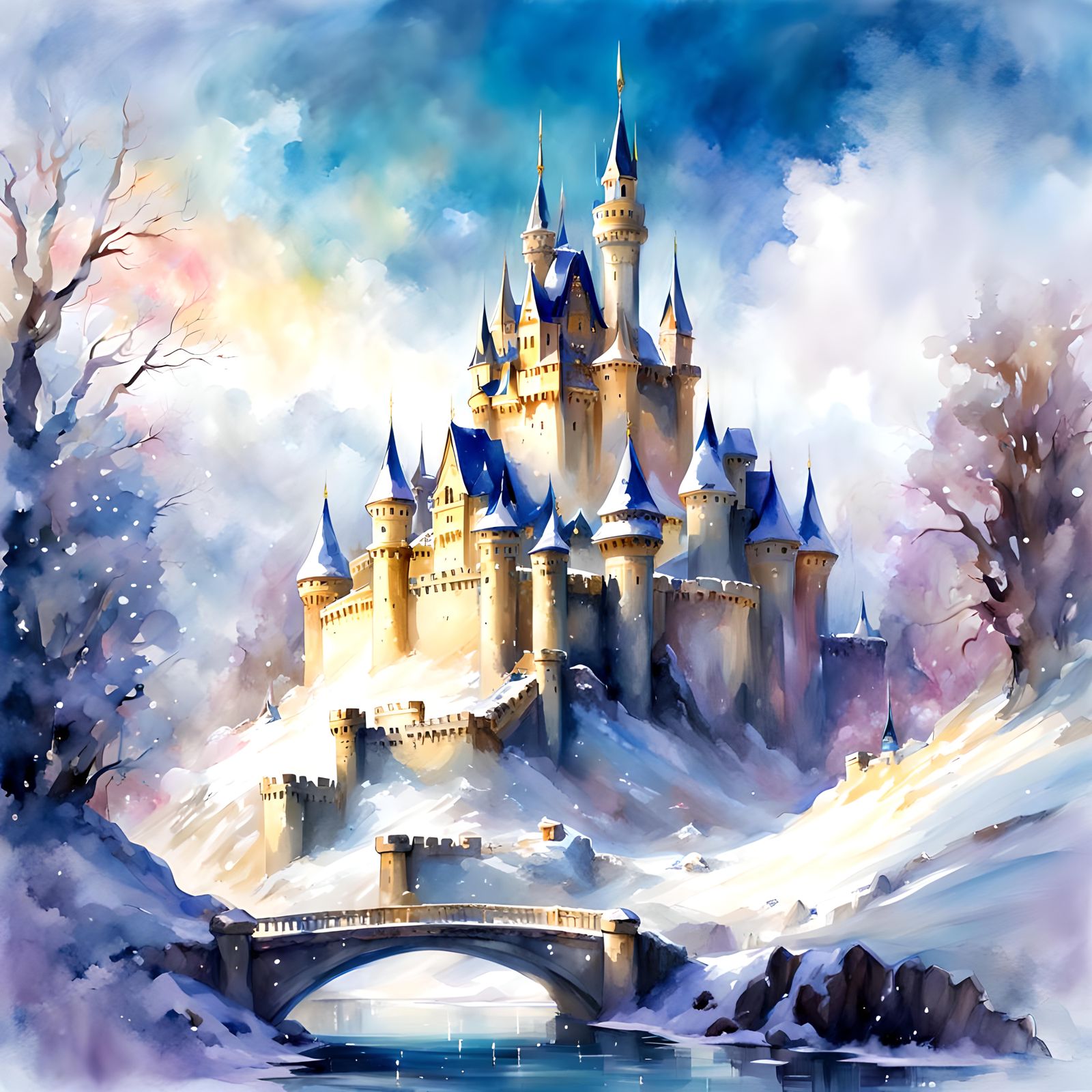 Beautiful fantasy snow fairy castle