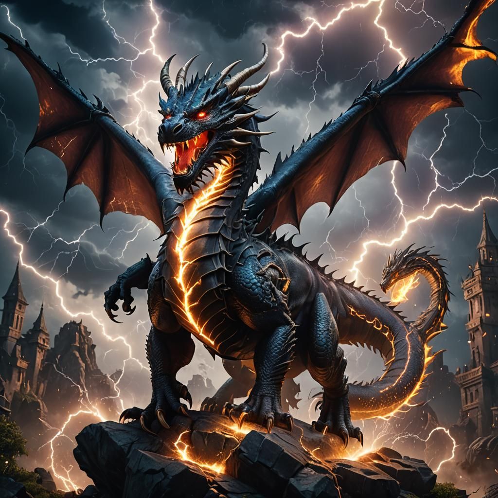 Dragon in Lightning Storm: Fantasy Concept Art