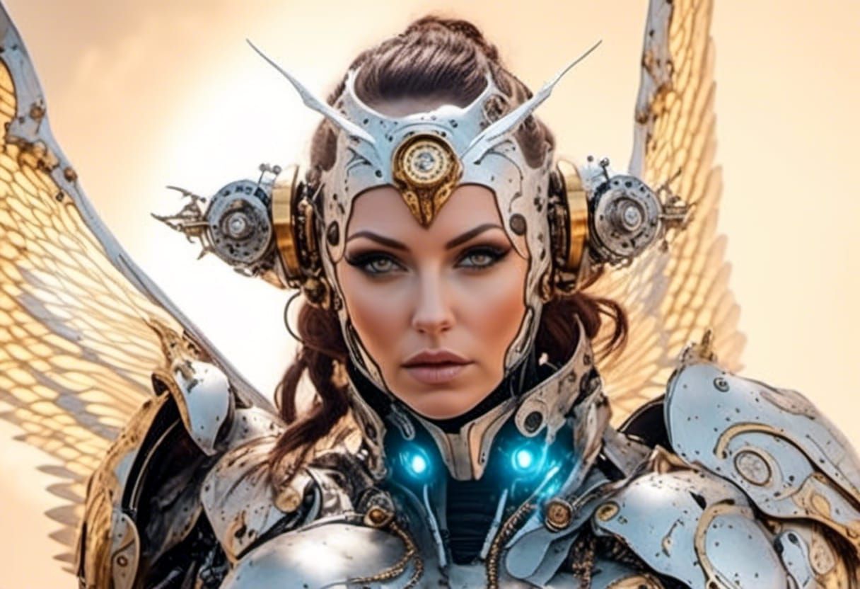 Winged Cyber Angel in Cyberpunk Style