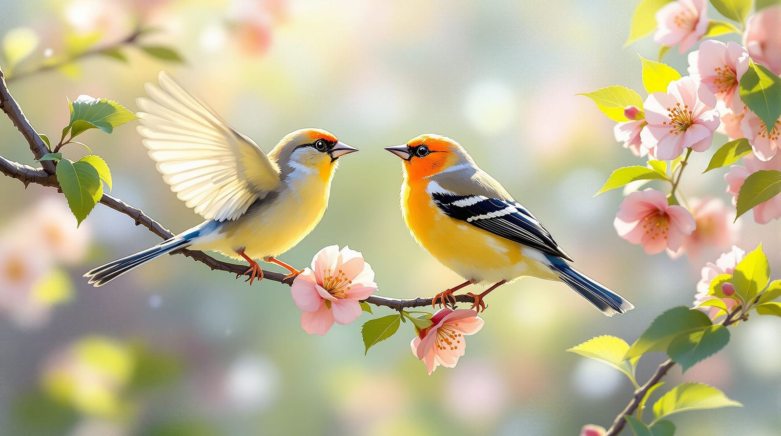 Male Finch Courtship Dance in Impressionistic Style