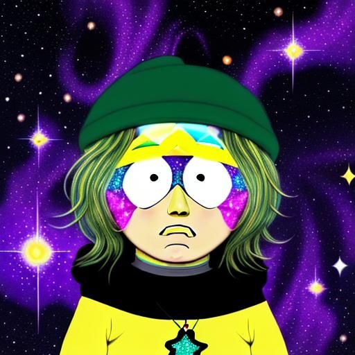 Southpark Cartman psychedelic starry night sparkle. ✨ Dali Salvador