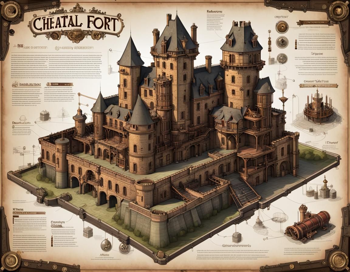 Steampunk Chateau-Fort: Detailed Infographic Chart