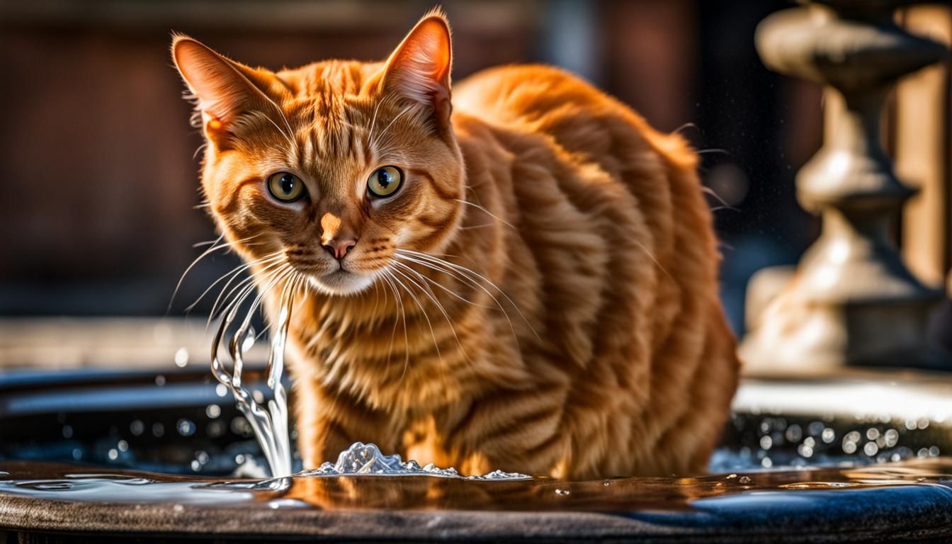 Ginger Cat Drinking: Hyperrealistic 64 Megapixel Image