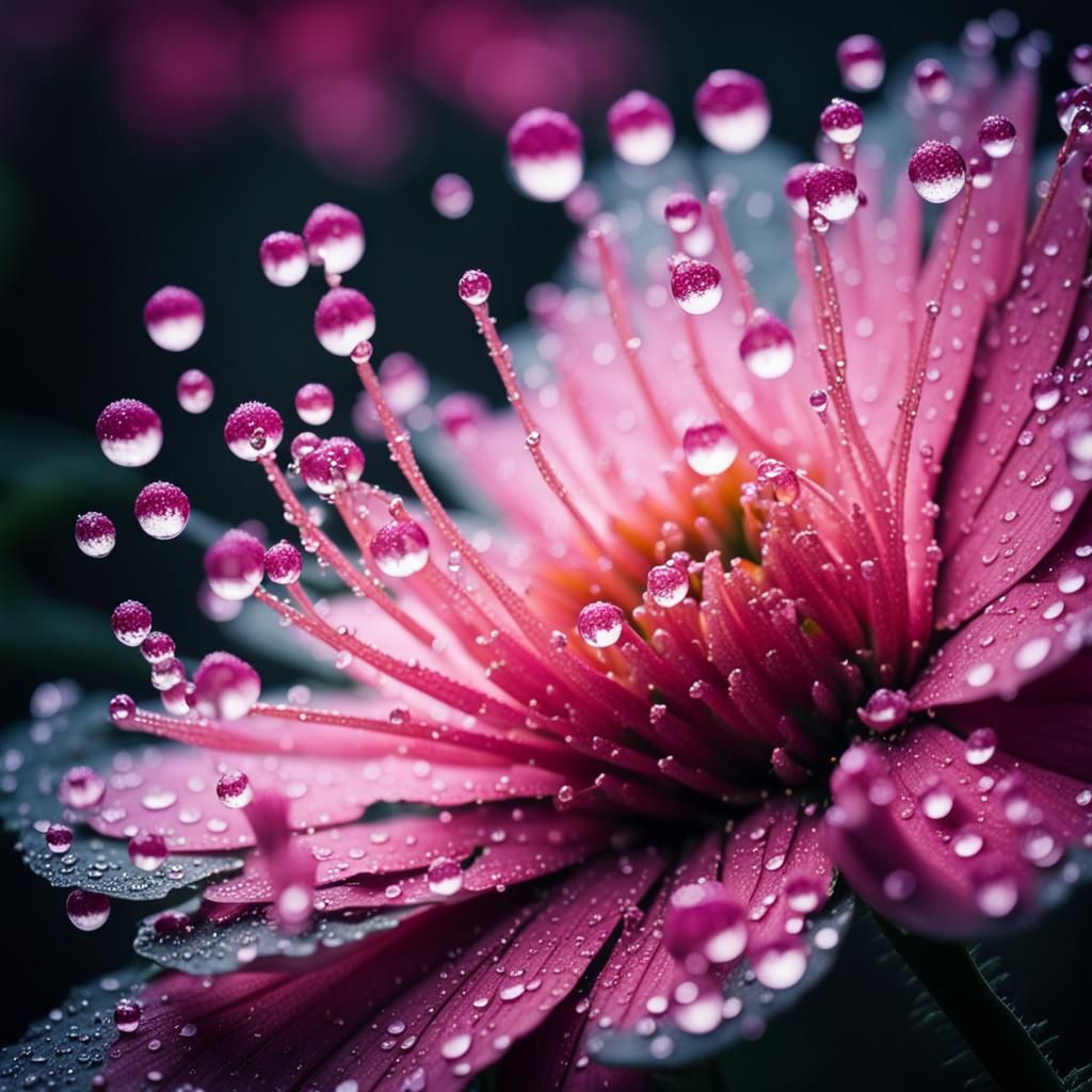 Pink Flower with Dew Drops: LSST Camera Close-Up