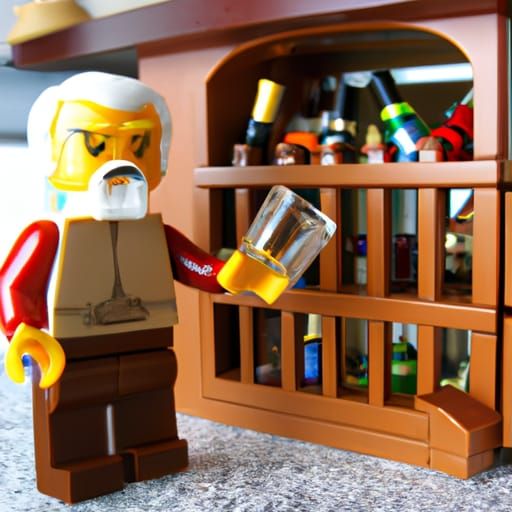 Grandpa's Liquor Cabinet Mishap in LEGO Style
