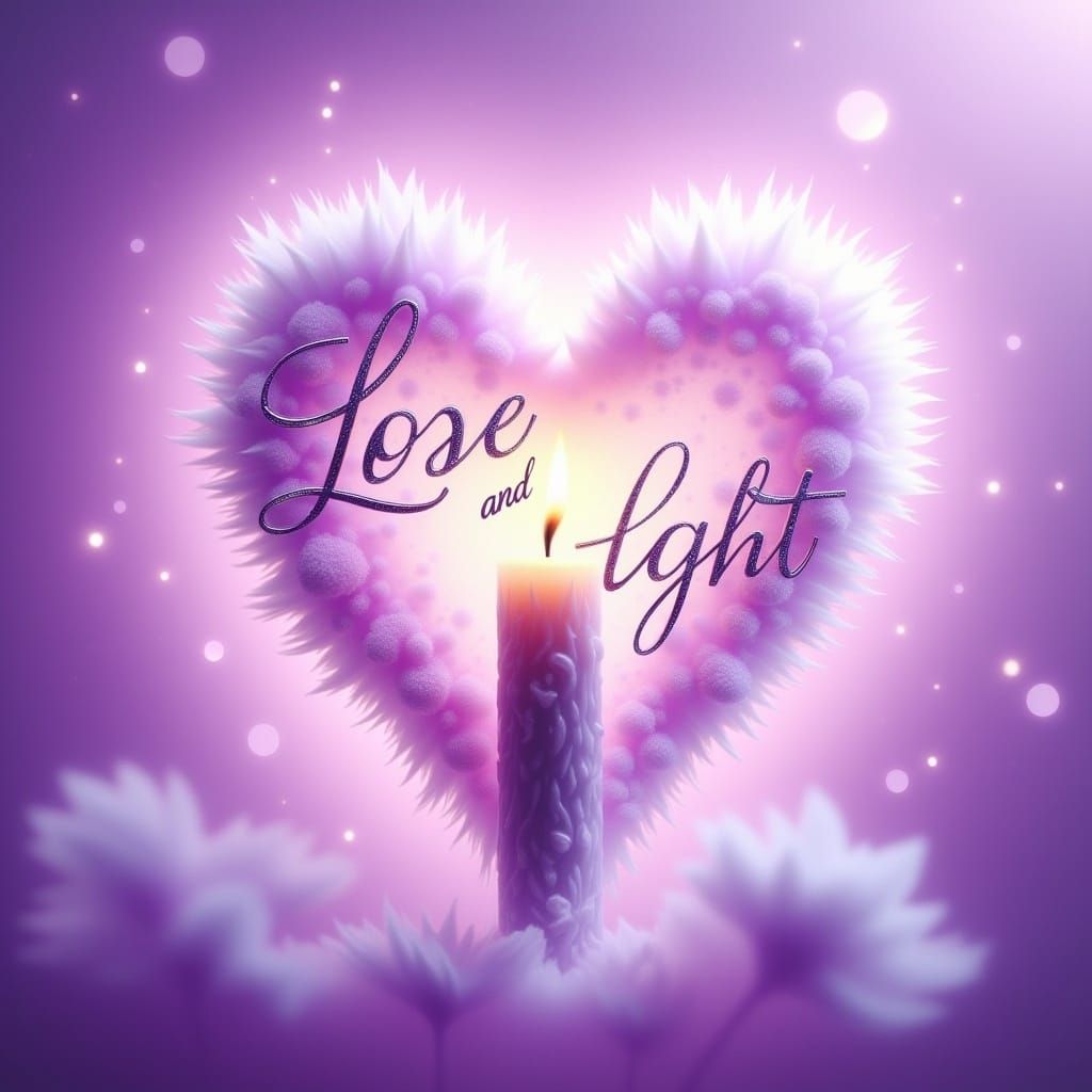 Love and Light Candle in Purple Heart Background