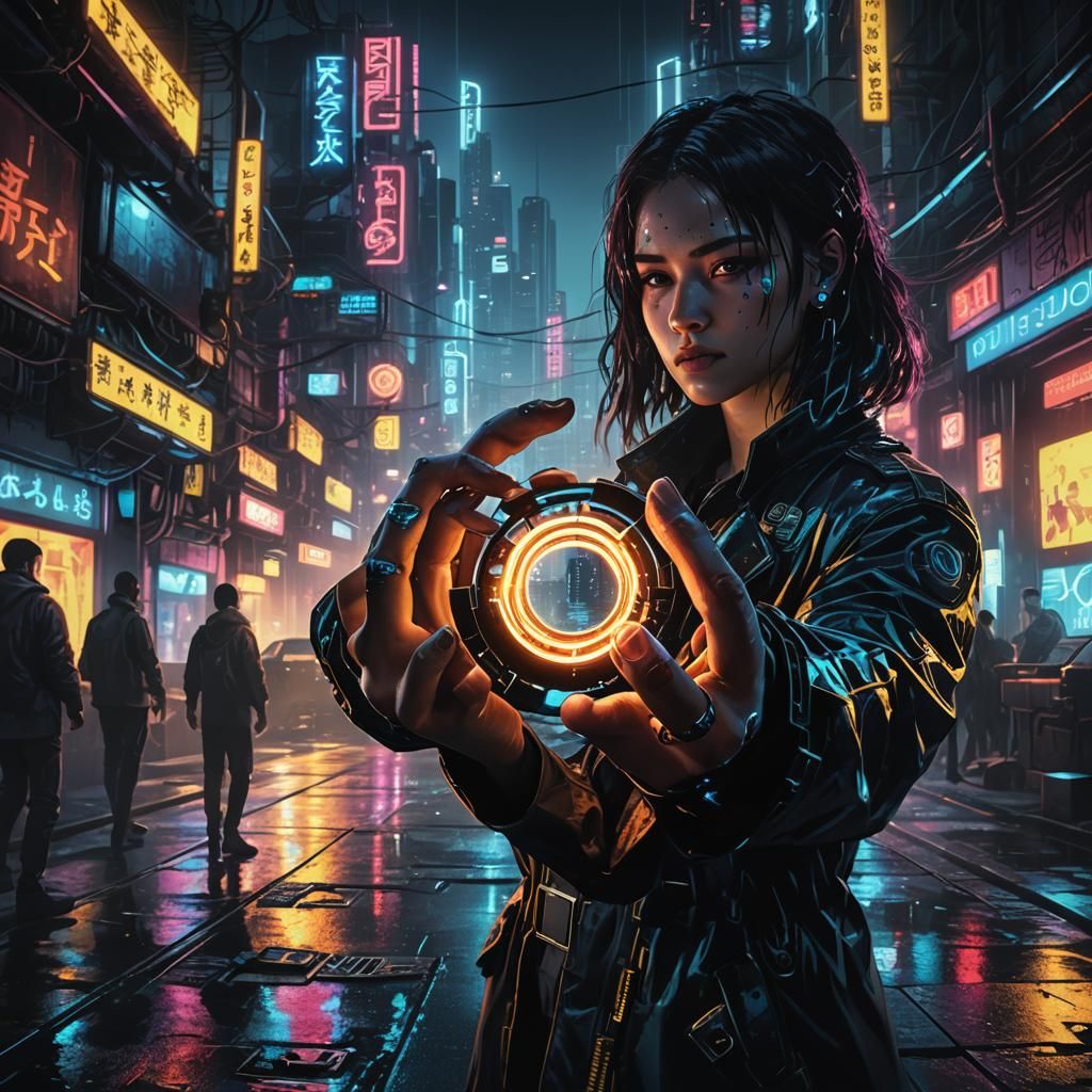 Cyberpunk Ring of Power in Neon Cityscape