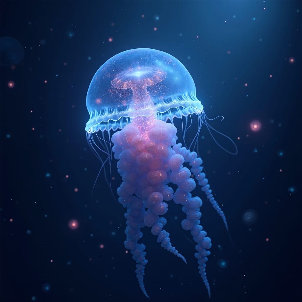 Bioluminescent Jellyfish Drifting Through Alien Ocean