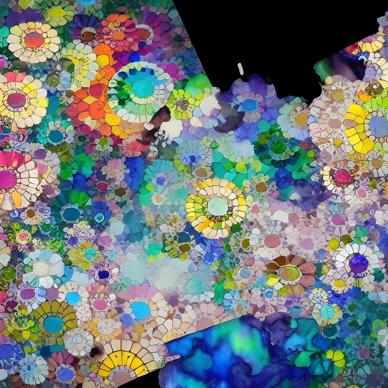 Kaleidoscopic Wild Horses in Stained Glass Style