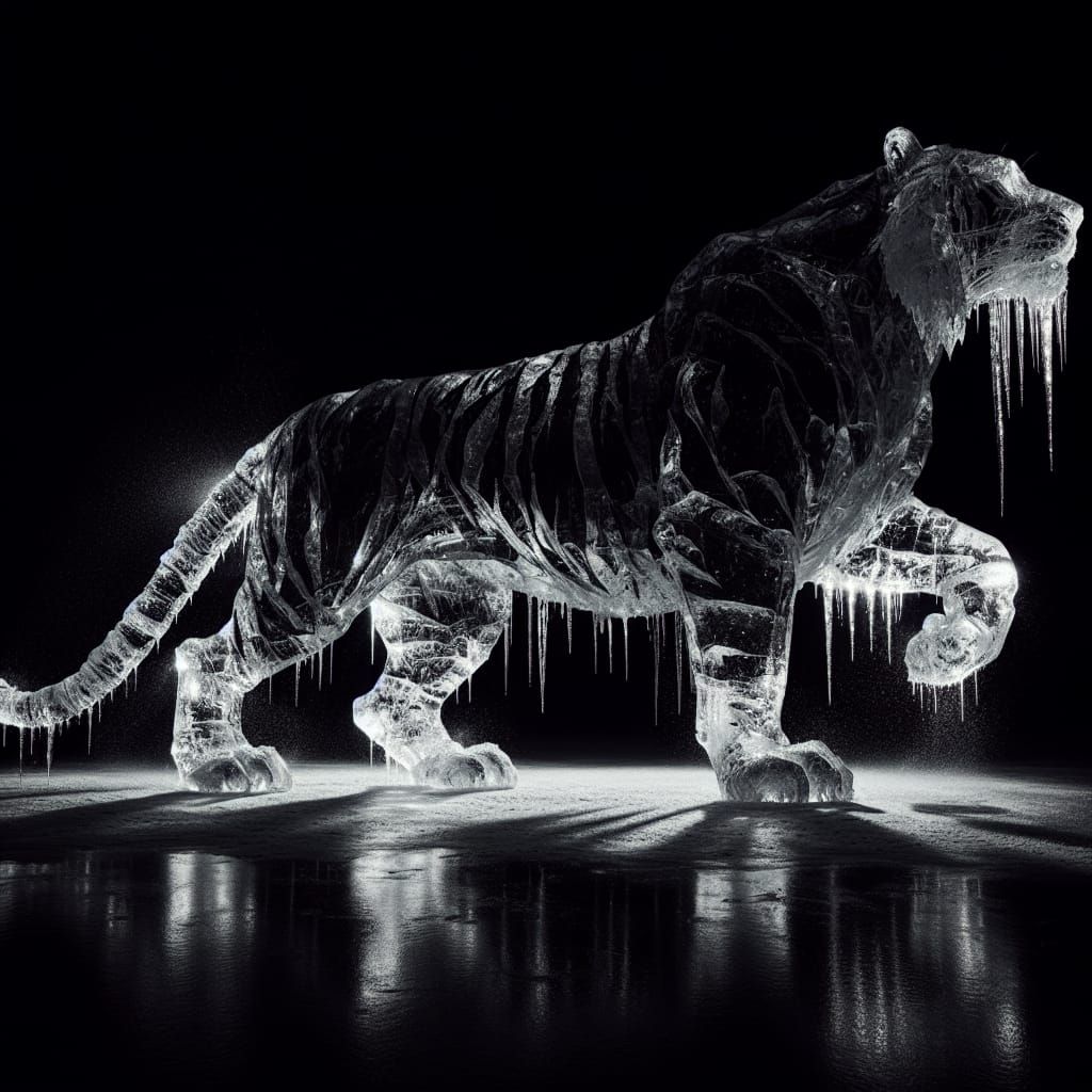 Icy Tiger Emerges from Darkness