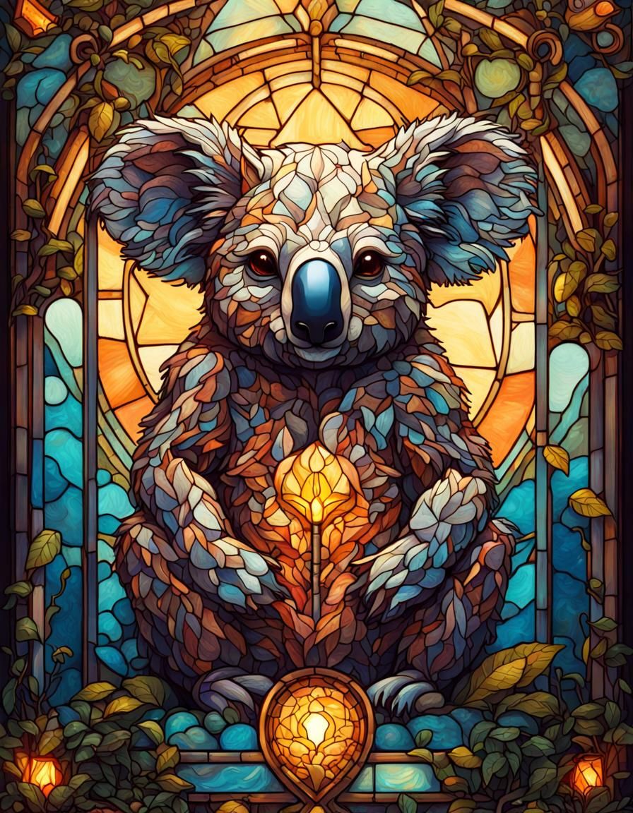 Stained Glass Koala Tarot Card Illustration