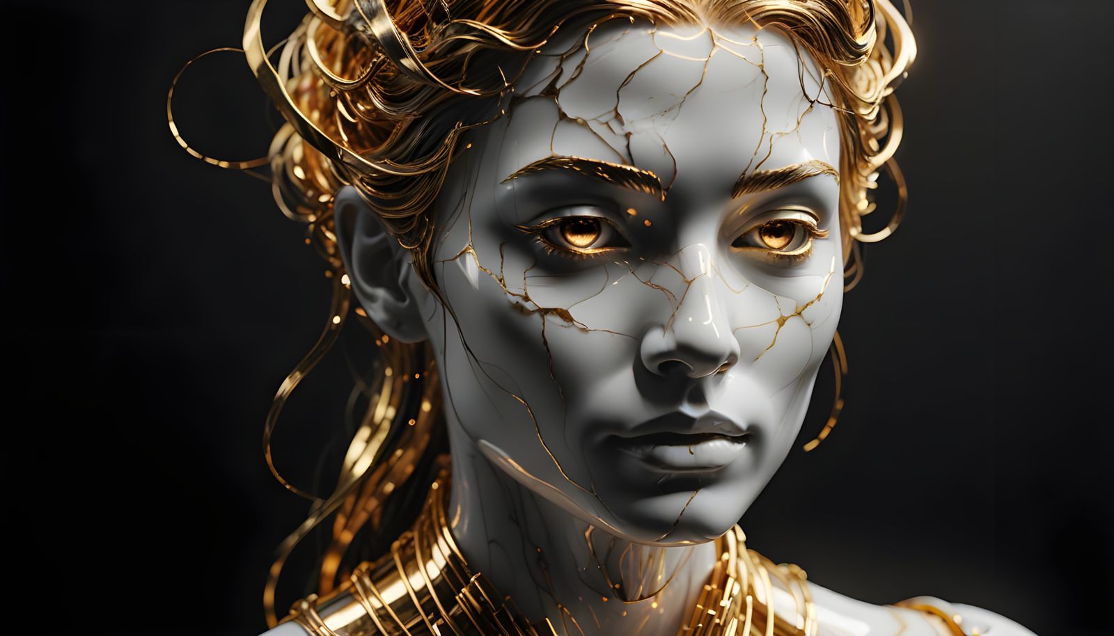 Silent Marble Face Emanating Golden Soundwaves