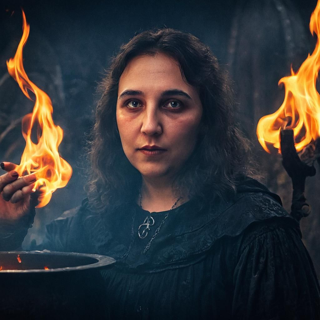 Mystical Witch and Black Cauldron in Dark Fantasy