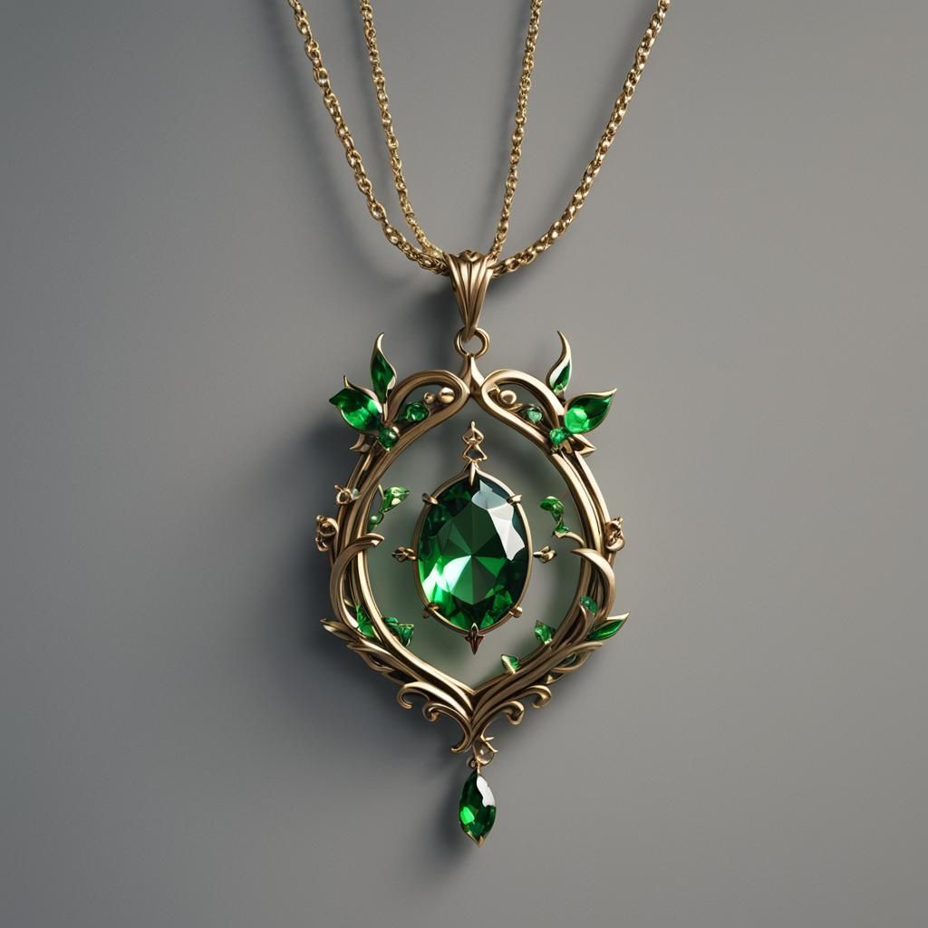 Green Pendant in Detailed 3D Anime Art