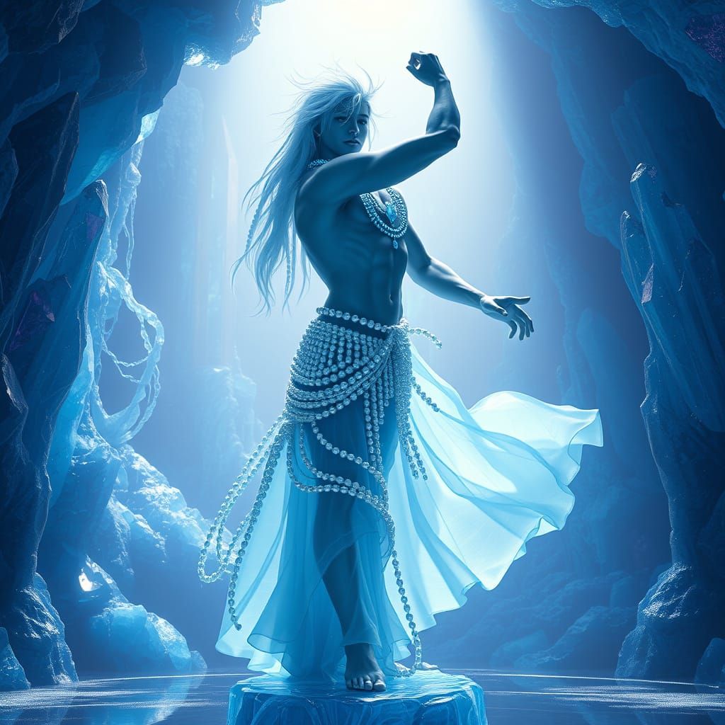 Ethereal Blue Ice Dancer in Crystal Cavern