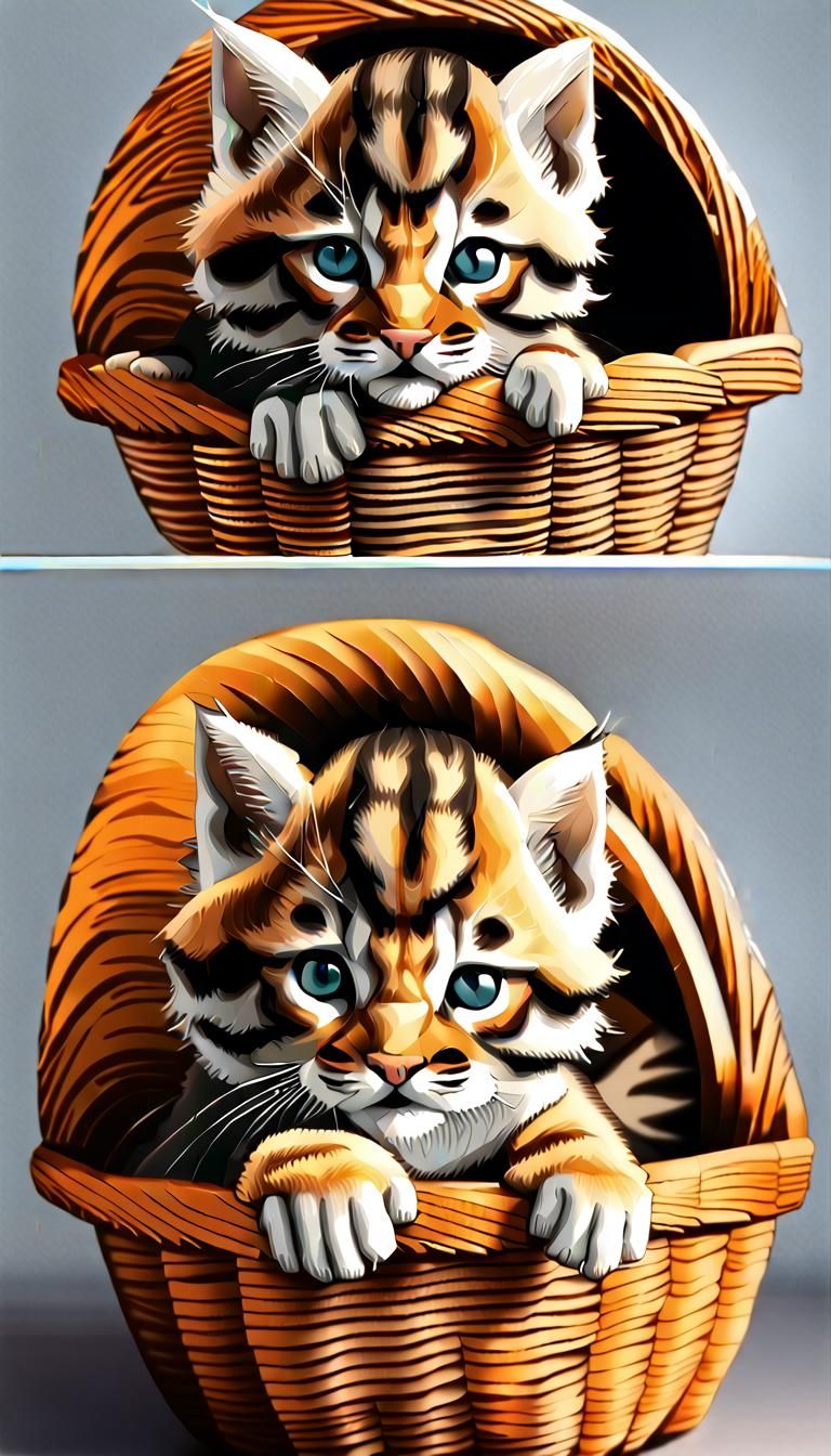 Cute Kitten Dreams of Savannah: Maximalist Digital Art