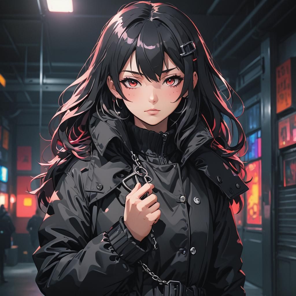Anime Girl in Handcuffs with Puffy Coat