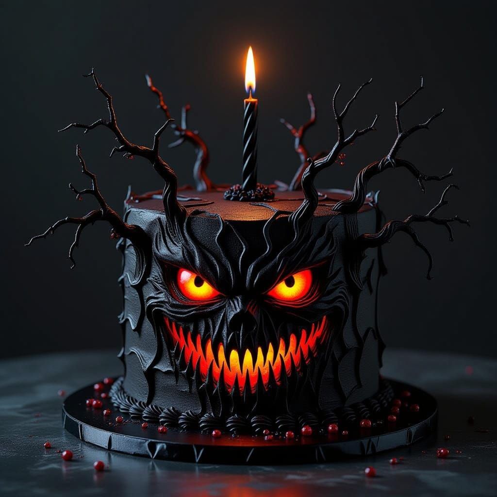 Gothic Birthday Cake with Glowing Eyes