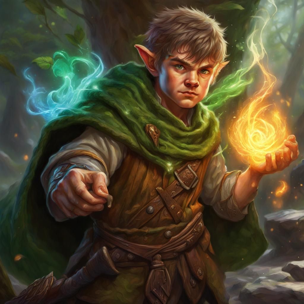 Halfling Druid Casting Spell in Hyperrealistic Style