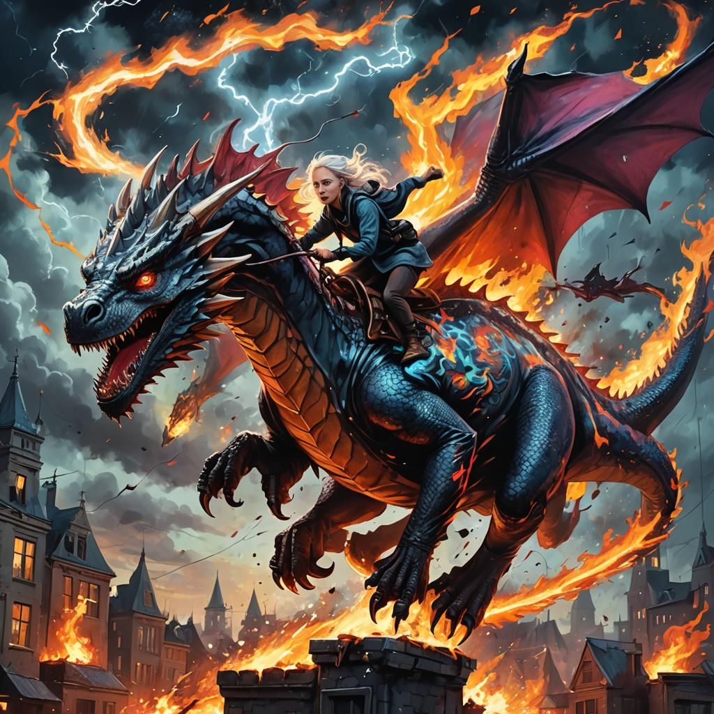 Targaryen Girl on Dragon in Graffiti Art