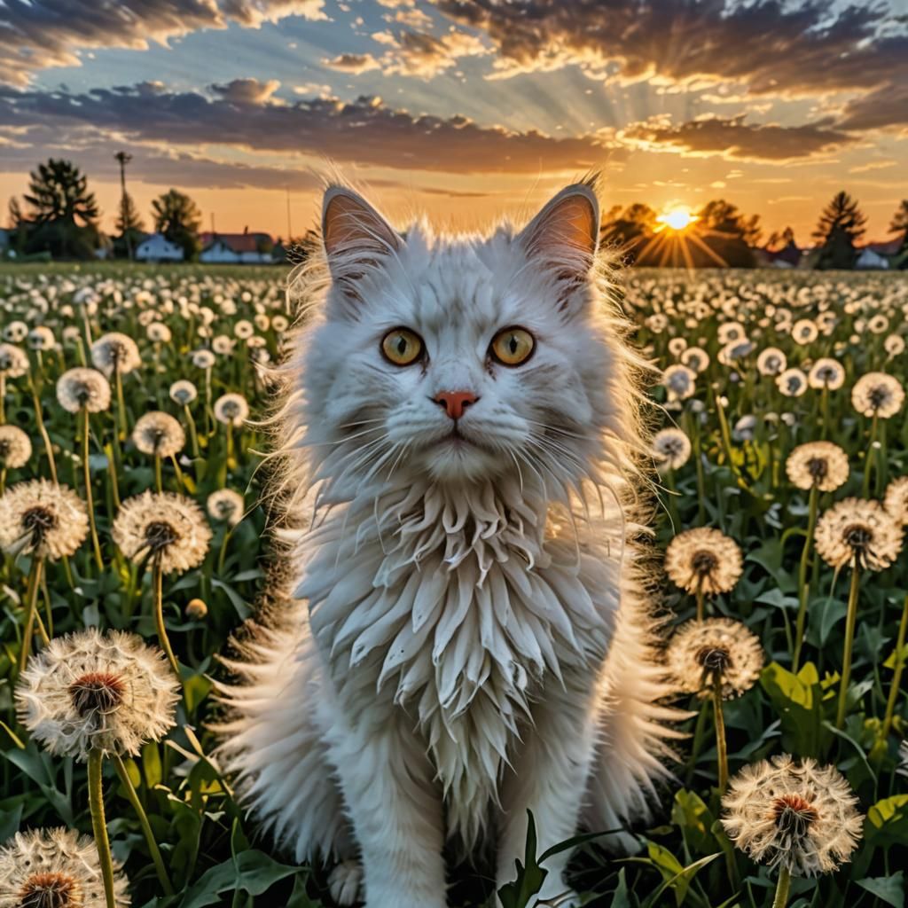 Dandelion Likeness Amidst Sunset Field